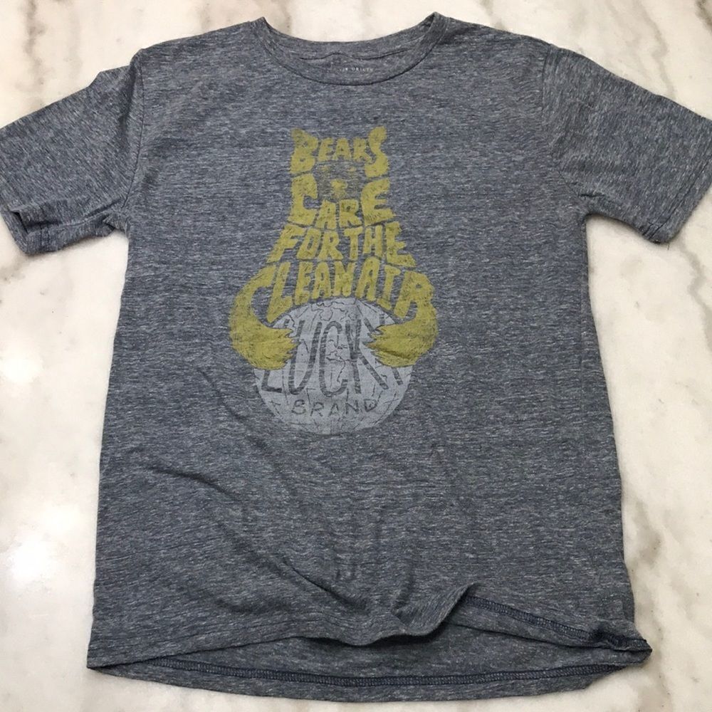 Lucky Brand Boys Size Large T-Shirt “Bears Care For The Clean Air” Grey/Yellow